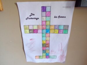 All squares of Lent calendar are coloured in! It's Easter!